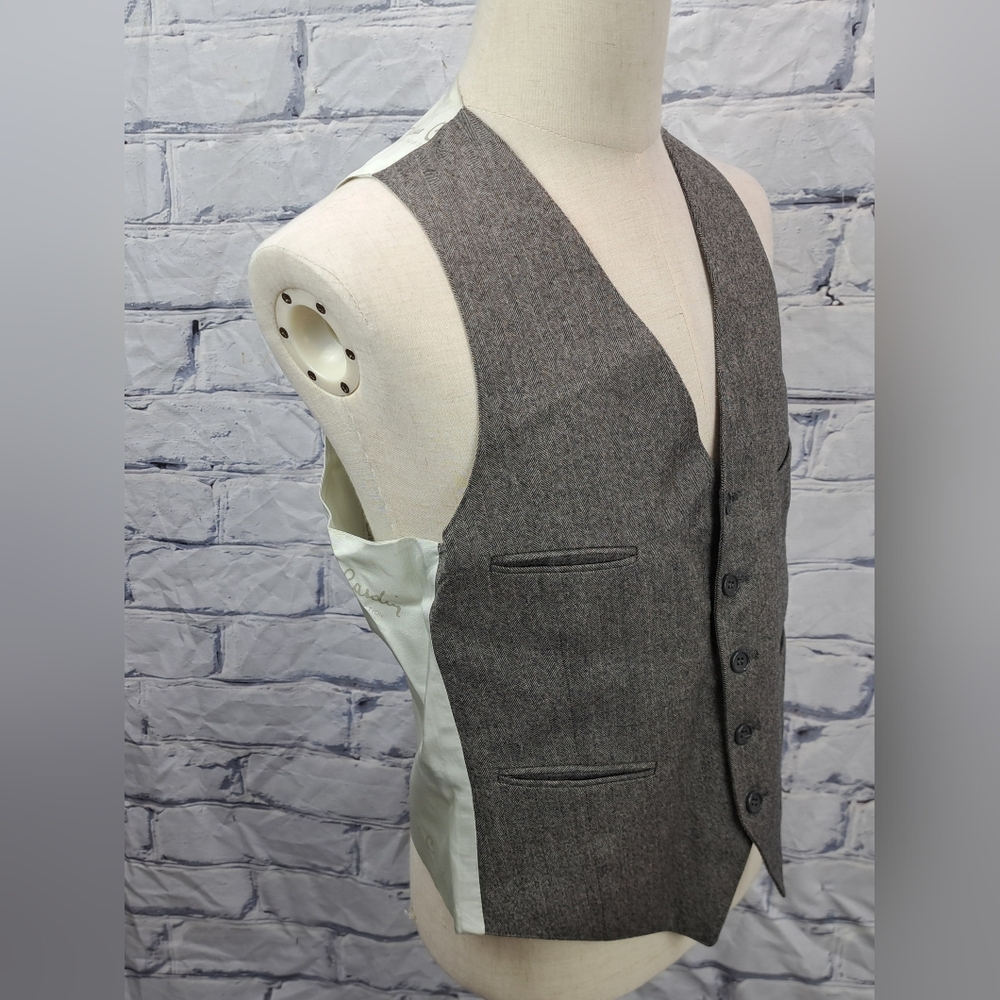 Pierre Cardin Vintage 80s Vest Suit Jacket Brown Wool Herringbone 40R Medium - Picture 5 of 11
